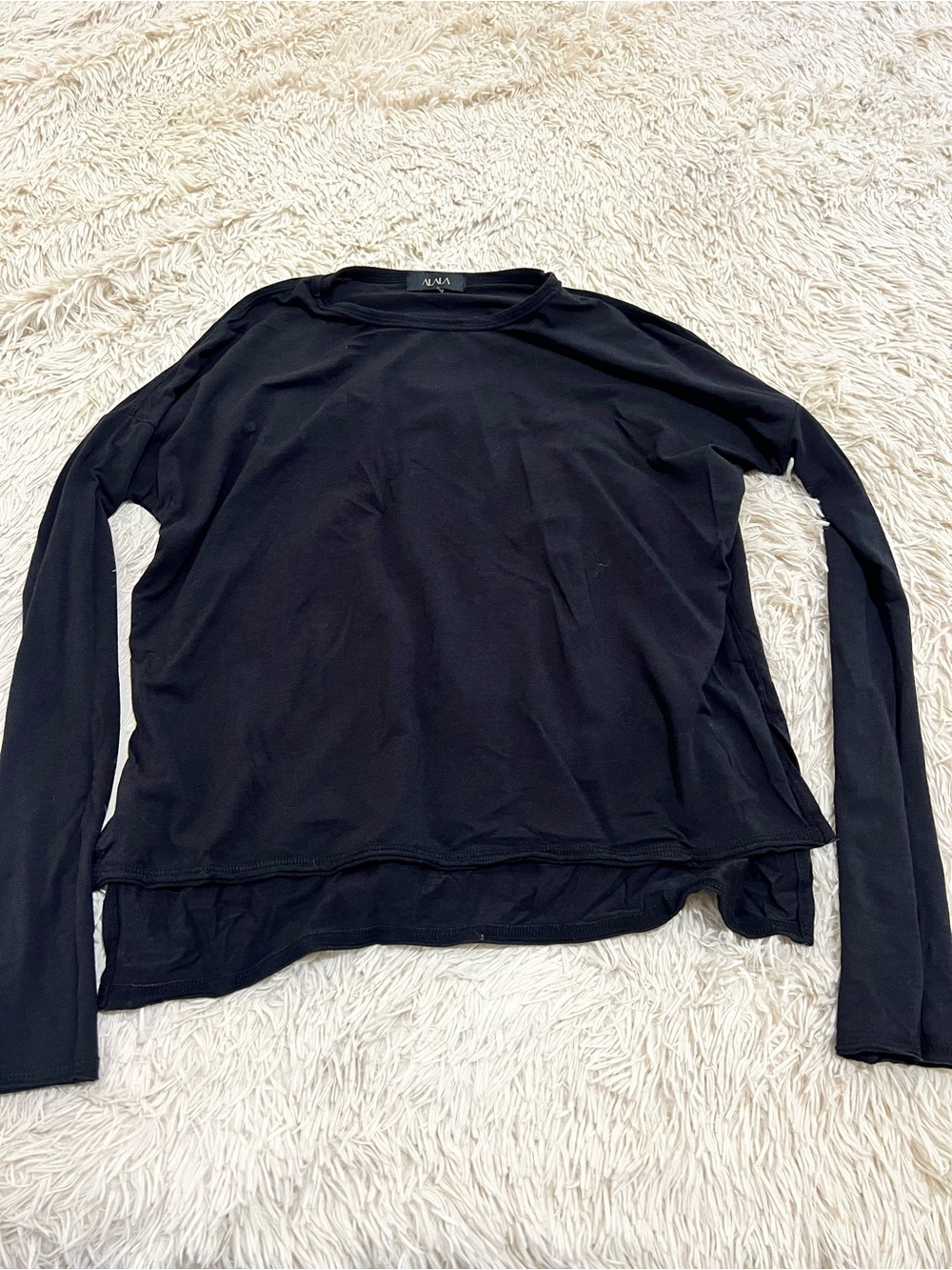 ALYA Black Long-Sleeve Lightweight Crewneck Top